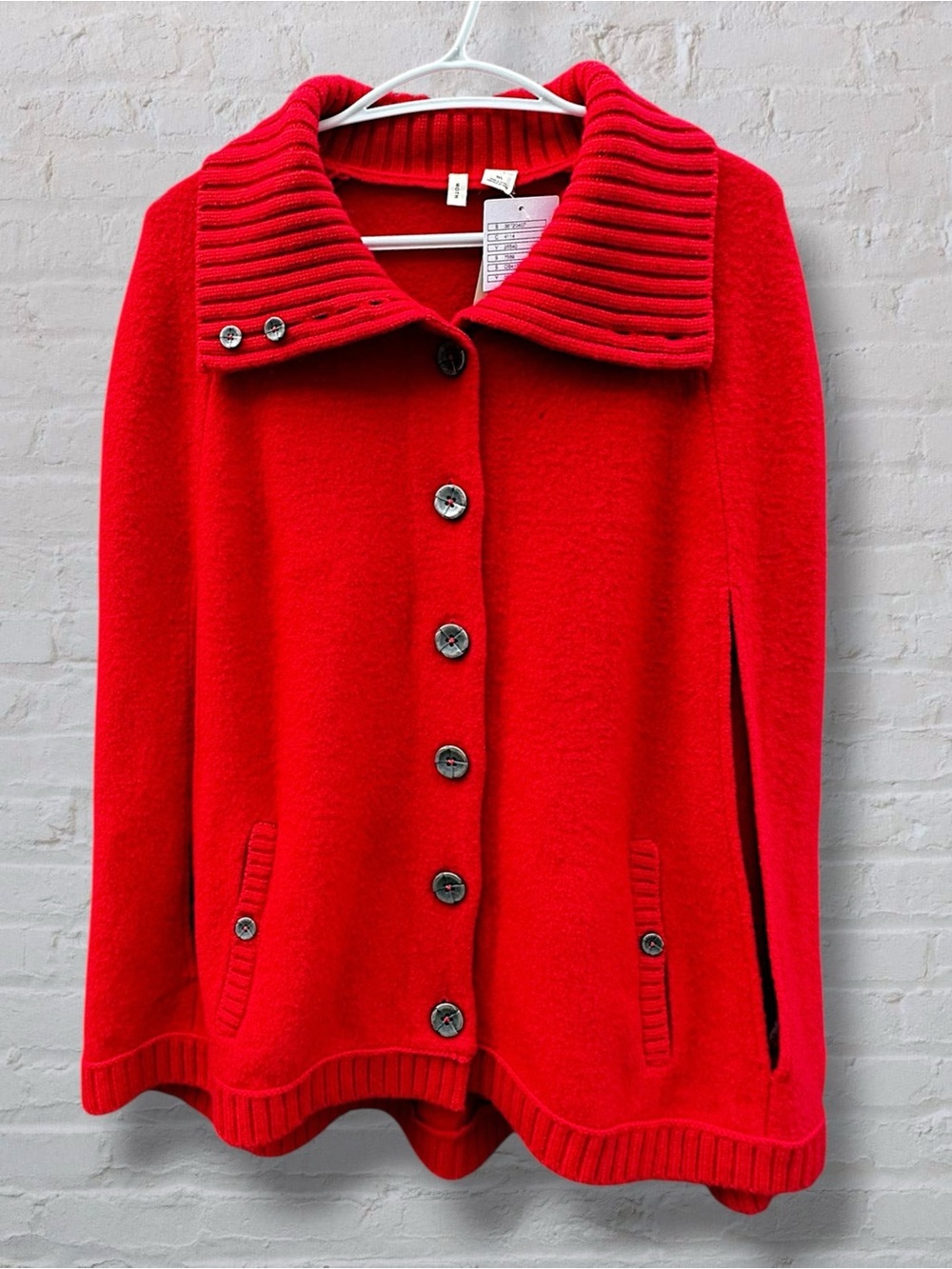 NWT Anthropologie Moth Red Wool Button Front Cape Poncho Sweater Size M/L